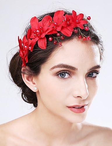 BMJQS Women's Imitation Pearl / Acrylic / Fabric Headpiece-Wedding / Special Occasion Flowers 1 Piece Red , white