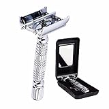 Double Edge Butterfly Safety Razor with Premium Stainless Steel Chrome Plate Alloy by Harris Includes Shaver and Mirrored Travel Case