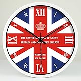 Vinteen British Creativity Vereinigtes Königreich Nationalflagge Hotel Wohnzimmer Clubhaus Wanduhr Quarzuhr Silent Glasuhr Uhr Runde Form Schwarz Horologe Uhr und Uhren ( Color : White , Größe : 30cm in diameter )