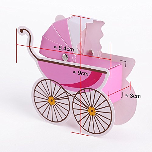 Lalang 25 x Baby Baby Wagen Hochzeit Gastgeschenk Süßigkeitkasten Geschenkbox Geschenkverpackung Bonboniere Geschenkkarton Hochzeit Dekoration Tischdeko (rosa) - 4