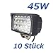 Produktbild BRIGHTUM 10 X 45W LED Offroad Arbeitsscheinwerfer weiß 12V 24V Reflektor worklight Scheinwerfer Arbeitslicht SUV UTV ATV Arbeitslampe Traktor Bagger LKW KFZ (10 Stück)