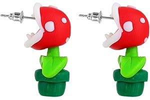 Funny Piranha Flower Earrings, Piranha Plant Maneater Cannibal Flower Chompers Corpse Flower Stud Earrings, Handmade Polymer Clay Jewelry