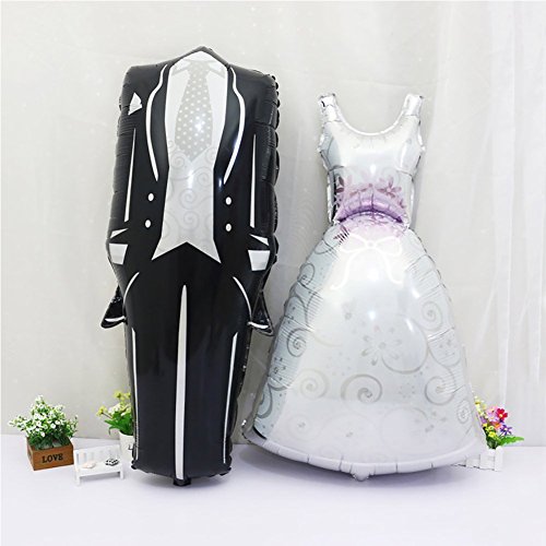 LAAT 2 PCS Romantische Hochzeit Dekorationen Ballons Braut und Bräutigam Kleid geformte Folien-Ballone für Heirat Jahrestag Karikatur - 5