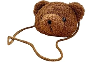 THEAQUE Bolso de hombro de piel sintética de dibujos animados con cabeza de oso de peluche para niña, niño y mujer, lindo bolso de juguete cruzado de felpa, Brown