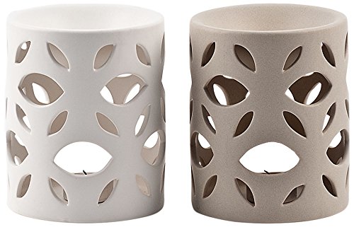 Pajoma 10755 2-er Set Duftlampe Leaves, Keramik, Höhe 14,5 cm