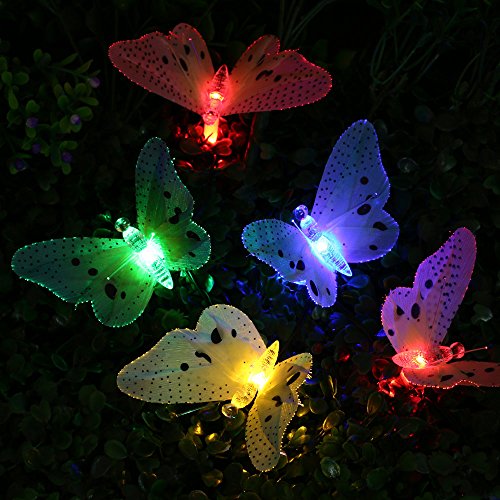 QederTEK Solar Schmetterlinge Lichterkette 20 LED 4,8 Meter, 2 Leuchtmodi, Wasserdichte Beleuchtung Dekoration mit Lichtsensor Deko für Halloween, Allerheiligen, Außen & Innen,Weihnachten, Party, Festen(mehrfarbig) - 2