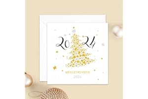 Popcarte Carte de vœux 2024 • Sapin • Lot de 16 Cartes • Papier haut de gamme • 16 Enveloppes Blanches • 14x14 cm Pliée • Idéal pour souhaiter la Bonne Année et le Nouvel An