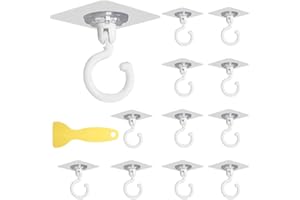 THATSRAD 12 PCS Crochet Plastique Adhésif Crochets Rotatifs à 360°Crochets Mural Crochet Pliant Autocollant Transparent avec 1 Raclette Jaune, 8.5*7.5cm