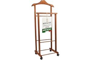 OWIJI Indossatore Appendiabiti Legno Faggio Noce Rotelle Servo Muto Doppio Dimensioni 45 x 30 x 95 cm Appendiabiti Vestiti Camera Letto Cabina Armadio Grezzo