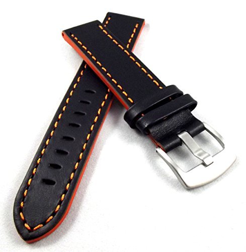 20 mm Uhrenband Breitdornschliee schwarz orange Seitenkanten + Naht mod. Sportina