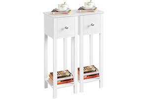 GENERIC Soberine Set 2 Comodini da Camera da Letto Comodino con Cassetto Piccolo Salvaspazio Comodino Stretto in Stile Shabby Chic Tavolino Lato Alto Bianco Portaoggetti Moderno 25 x 25 x 70 cm (Bianco)