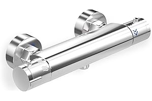MARKETERO Thermostatic Shower Mixer Bar Single Lever Exposed Bath Shower Mixer Valve Anti Scald Tap, Hot Cold Water Mixer Constant Temperature Control for Bathroom - Chrome