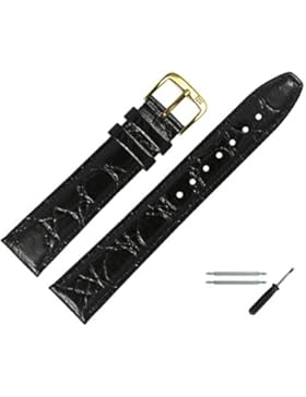 Uhrenarmband 14 mm Leder schwarz - inkl. Federstege & Werkzeug - Armbanduhren Ersatzband mit Krokoprägung - Marburger...