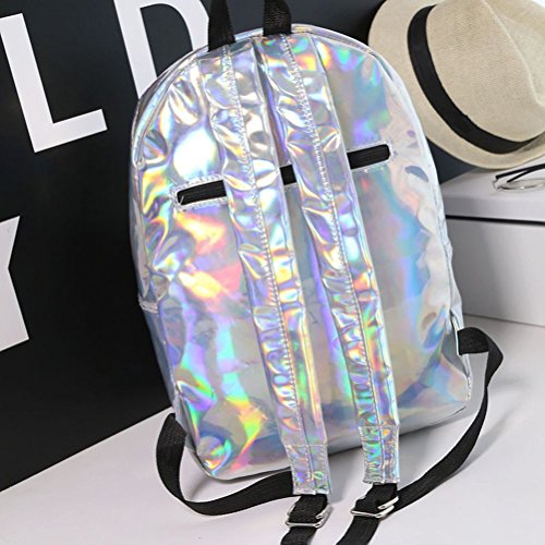Sac à Dos Argent Laser en PU Cuir Femme,Mytobang Holographique Sac a Dos Mirror Métallisé Effect Sac a Dos Bandouliere College Swag Femme Travel Casual Daypack