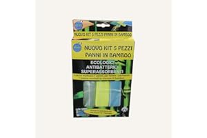BerniGroup Nuovo Kit 5 Pezzi Panni in Bamboo Ecologici Antibatterici Superassorbenti 3 Panni Multiuso 1 Panno Pavimenti 1 Panno Occhiali