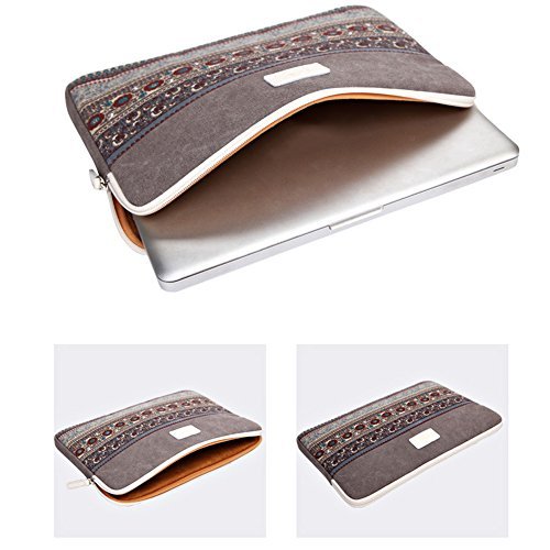 Feisman 14-14 6 Zoll wasserdicht Canvas Laptop Sleeve  Laptop Messenger Bag 14 Zoll und Ultrabook Netbook Tablet Tasche Aktentasche - Grau 