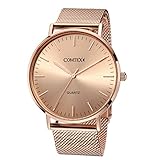 Comtex Herren Rose Gold Quarz Uhren mit Rose Gold Ton Mesh Gurt Band einfach Casual Handgelenk Uhren