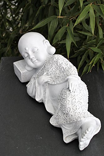 Buddha liegend – Antik-Weiss, Garten, Deko, Figur, Stein, Statue, Frostsicher - 2