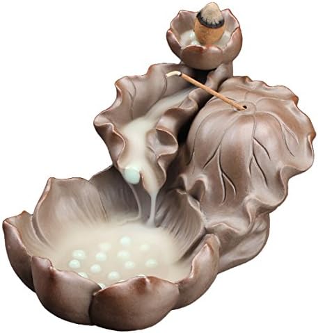 Handmade Lotus Pond Backflow Incense Burner, Home Ceramic Backflow Incense Holder With 10PCs Backflow Incense Sticks Cones