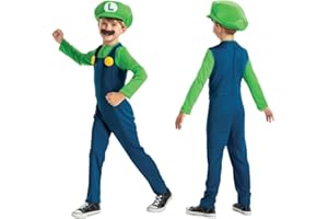 DISGUISE Super Mario - Disfraz Luigi Oficial - Incluye Bigote y Gorro - Tallas XS, S, M - Para Niños de 3 a 8 Años
