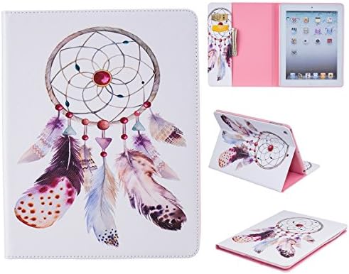 iPad 4 Case, iPad 3 Case, iPad 2 Case - Kio Ultra Slim PU Leather Case Cover [Card Slots] with Stand Flip Cover Shell Colorful Painting Protective Case for Apple iPad 4 / iPad 3 / iPad 2 (Feather wind chime)