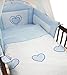 6 Piece Embroidered Baby Bedding Sets to fit Cot & Cotbed - (Cot 120 x 60cm, Hearts Blue)