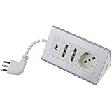 Poly Pool PP2594 Ciabatta Multipresa da Scrivania con 2 Prese Bivalenti, Una Presa Schuko Tedesca e 1 USB, 2 m di Cavo e Inte