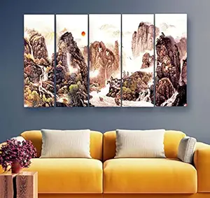 Artdira Japanese Modern Art Multiple Frames Wall Painting For Living Spaces, Bedroom, Hotels & Office With Sparkle Touch 7mm Hard Wooden Board (50 30 inches) AD_MFC_102