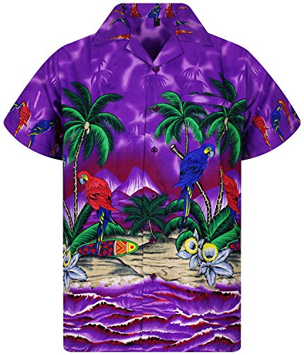 V.H.O. Funky Camisa Hawaiana, Parrot, Purpura, L