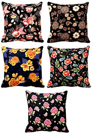YaYa cafe Appealing Floral Flowers Printed Cushion Covers (Canvas Cotton, 6x16-inch, Multicolour)