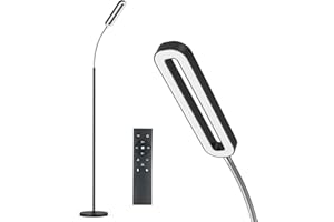 Anten Lampada da Terra Salotto Nero 12W | 1200lm Lampada da Terra Moderna con Telecomando & Controllo Tattile | Piantana led da terra con Collo d'oca Regolabile per Salotto Ufficio Sala Lettura Studio