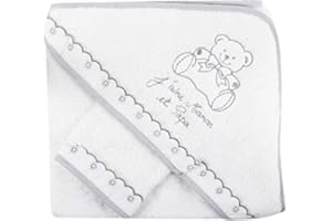 FC ESHOP - Sortie de bain j'aime maman et papa + gant blanc bébé - FC ESHOP