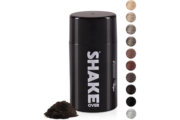 SHAKE OVER® - Fibres Capillaires Densifiantes Végan, Riche en Zinc, Épaissit les Cheveux Fins, Haute Qualité et Fabrication EU (12 g, BRUN FONCÉ)