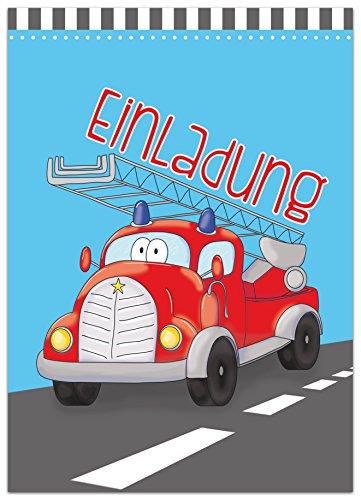 10 EINLADUNGSKARTEN zum Kindergeburtstag FEUERWEHR / FEUERWEHRAUTO Einladung Karte - 3