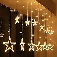 PESCA Decorative Star Curtain LED Lights for Diwali Christmas Wedding (Yellow, 2.5 Meter, 1 Curtain, 138 LED, 6+6 Star)