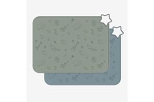 Minifolk Silicone Kids Star Table Mat | Educational Design | Baby Toddler Placemat | Non Slip Mat | Mess free | Dishwasher Safe Heat Safe (2, Thyme and Blue Mat Set Animal Print)