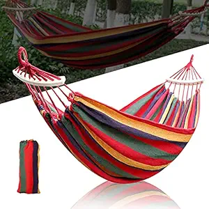 Frixen Cotton Fabric Canvas Travel Hammocks with Tree Straps Camping Hammock Portable Beach Swing Bed with Hardwood Spreader Bar Tree Hanging Suspended Outdoor Indoor Bed