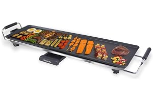 BEPER P101BBQ070 XL Elektrisk Teppanyakigrill 70x23 cm, Non-stick-grill med justerbar termostat, värmeisolerade handtag, fett