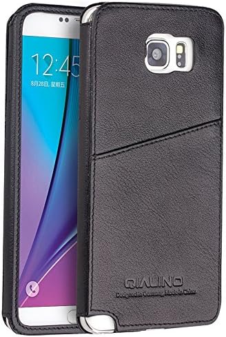 Samsung Galaxy Note5 Case, Ultra thin Genuine Leather Back Cover Bumper for sumsung note5, QIALINO Soft Durable Phone Protector with Card Slot for Sumsung galaxy Note 5
