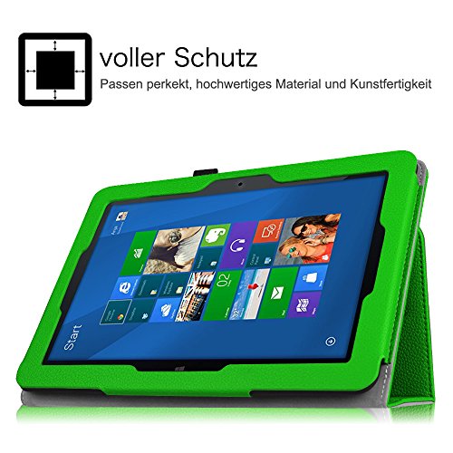 MEDION LIFETAB S10321 / Odys Notos Plus 3G Hülle Case – Fintie Slim Fit Folio Kunstleder Schutzhülle Cover Tasche mit Ständerfunktion und Stylus-Halterung für MEDION LIFETAB S10321 (MD 98687) / Odys Notos plus 3G 25,7 cm (10,1 Zoll) Tablet-PC, Grün - 3