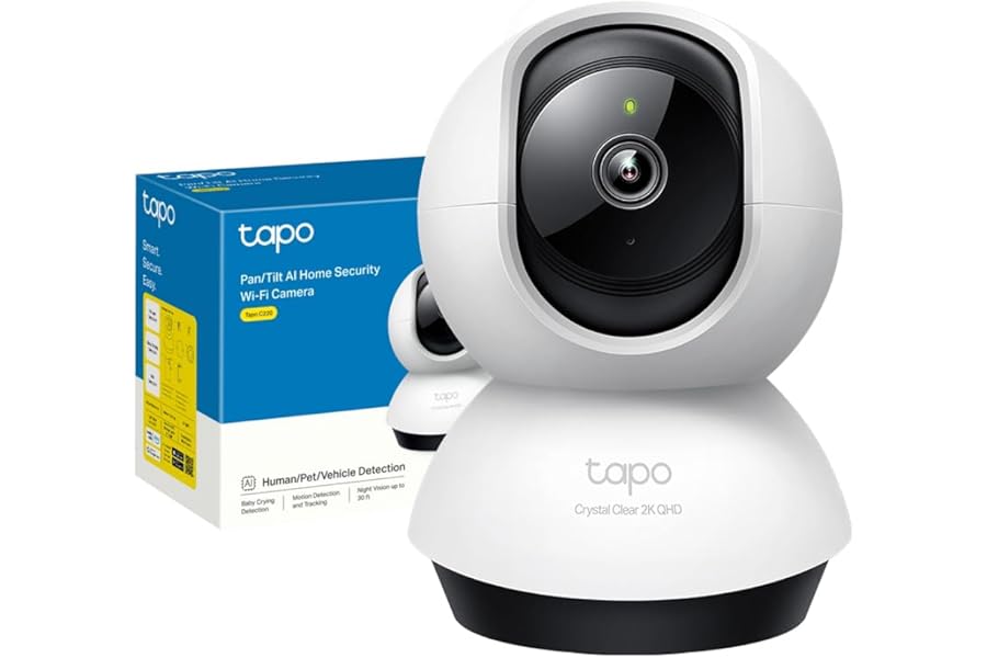 Tapo C220 Indoor Wi-Fi Camera 2K 4MP QHD, Surveillance Camera, 360º Horizontal, Panoramic and Tilt, Night Vision, MicroSD up to 512GB, Alexa, Google Assistant