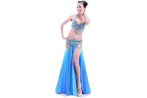 ROYAL SMEELA Vêtements de Danse du Ventre Femme Robe Danse Sexy Strass Soutien-Gorge Ceinture Jupe Danse du Ventre Robe Jupes Longue Flamenco Danse Orientale Femme
