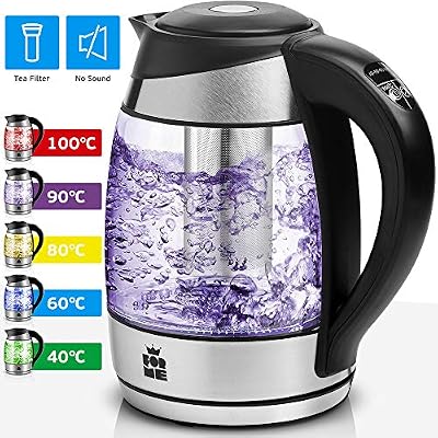 ForMe Bouilloire Électrique en Verre 1.8 I Température Réglable 40-100°C I LED I Contrôle de Température Variable I Fonction de Maintien au Chaud I 2200W I Sans BPA
