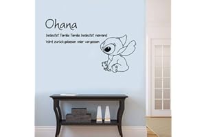 HMKAUFEN Ohana Wandtattoo Lilo & Stitch - Familienmotiv mit Stitch - Herzerwärmender Spruch "Ohana bedeutet Familie" - Für Kinderzimmer, Familienzimmer (40x70cm)
