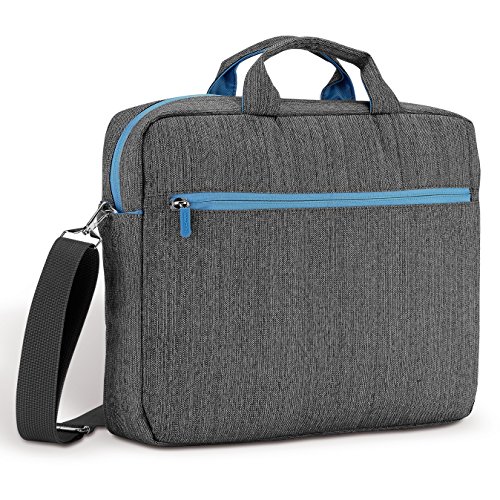 deleyCON Notebooktasche für Notebook / Laptop bis 15,6″ (39,5cm) – Tasche/Hülle aus Leinen mit Zubehörfächern und verstärkten Polsterwänden – grau/blau - 3