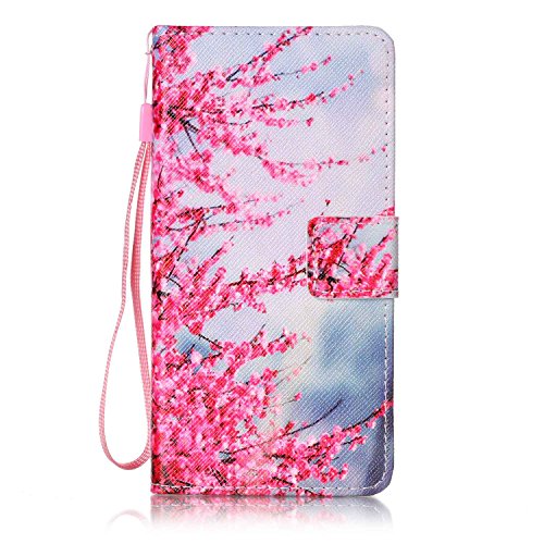 Feeltech HUAWEI P8 Lite Hülle,HUAWEI P8 Lite Magnet Leder Wallet Cover,Elegant Soft PU Kartenfach Extra Dünn Tasche Bunte Relife-Muster [Stand Funktion] Karte Halterung Klapp hülle Flip Book Design Case Flexible TPU Ultra Slim Inner Bumper Tasche mit Landyard [Free Stylus] für HUAWEI P8 Lite – Zwetschge Blüte - 2