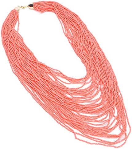 Handmade Fashion 42 layers Pink Resin Beads Cluster Big Long Statement Necklace