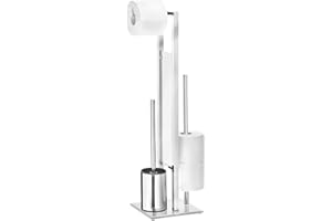 WENKO Stand WC-Garnitur Rivalta, mit integriertem Toilettenpapierhalter und WC-Bürstenhalter, Silber & Weiss glänzend, Maße: 18 x 19 x 69 cm, 71046800