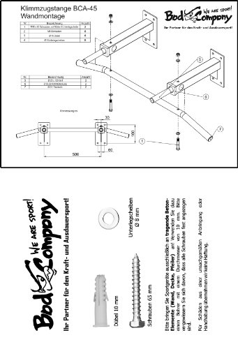 Profi Klimmzugstange schwarz für die Wandmontage inkl. Befestigungsmaterial und Anleitung BCA-45 - 6