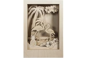 Rayher Shadow Box Building Kit with Flamingo Design, 3D Scenery, DIY Wood Craft Set, 10 slot-together Pieces, FSC certified product, 20x30x6.7cm, 62850505